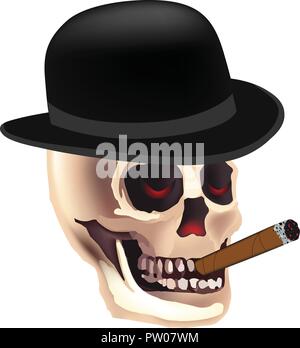 Scheletro di Halloween con top hat.Grim Reaper fumatori vettore cranio Illustrazione Vettoriale