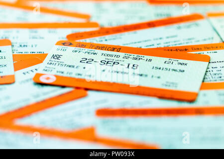 British Railways ticket con gli altri. Biglietto principale è super offpeak giorno ritorno, Whitstable a Londra. Foto Stock