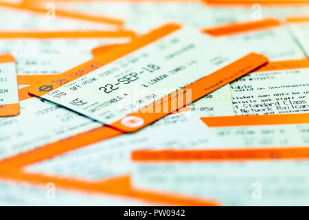 British Railways ticket con gli altri. Biglietto principale è super offpeak giorno ritorno, Whitstable a Londra. Foto Stock