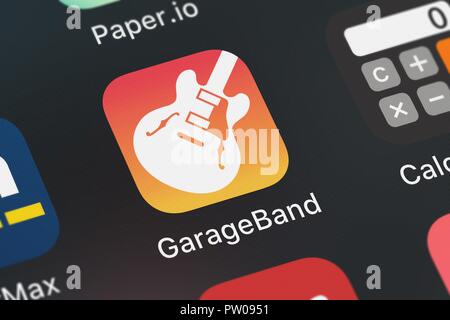 London, Regno Unito - 11 Ottobre 2018: screenshot del mobile app GarageBand da Apple. Foto Stock