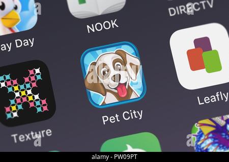 London, Regno Unito - 11 Ottobre 2018: screenshot di nanobitsoftware.com's mobile app Pet City. Foto Stock