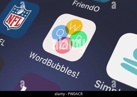 London, Regno Unito - 11 Ottobre 2018: screenshot del mobile app WordBubbles da Apprope. Foto Stock