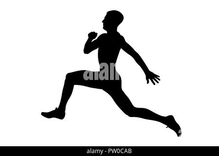 Dynamic salto in lungo atleta ponticello silhouette nera Foto Stock