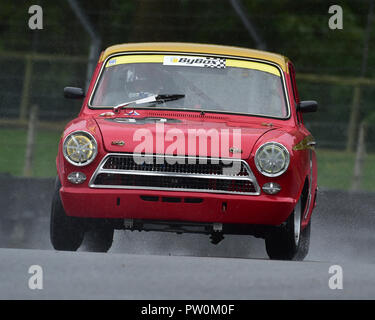 Mike Gardiner, Ford Lotus Cortina, HSCC, HRSR, Storico Touring Cars, gara storica riunione, Brands Hatch, settembre 2018, automobili, Classic Cars Racing, Foto Stock