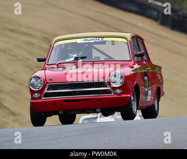 Mike Gardiner, Ford Lotus Cortina, HSCC, HRSR, Storico Touring Cars, gara storica riunione, Brands Hatch, settembre 2018, automobili, Classic Cars Racing, Foto Stock