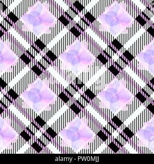 In Tartan Pattern Seamless sfondo. Ultra violetta, rosa , bianco Plaid, flanella Tartan Shirt pattern. Piastrelle alla moda illustrazione vettoriale per sfondi. Illustrazione Vettoriale