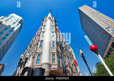 BOSTON, MA, Stati Uniti d'America - 16 Ottobre 2017: Boston Downtown strade al tramonto Foto Stock