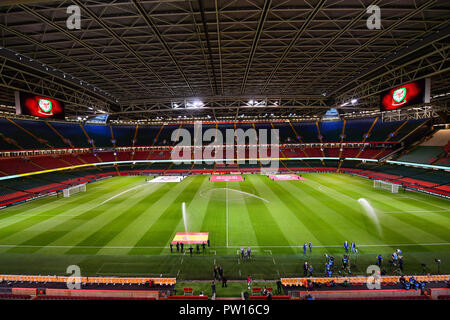 Cardiff, Galles, UK. 11 ottobre 2018 , Principato Stadium di Cardiff, Galles ; amichevole internazionale, Galles v Spagna ; una vista generale del Principato Stadium, casa del Galles calcio credito laterale: Craig Thomas/News immagini Credito: News immagini /Alamy Live News Foto Stock