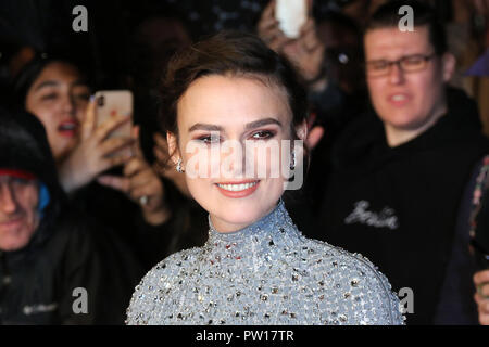 Londra, Regno Unito. 11 ott 2018. Keira Knightley, Colette - UK Premiere, BFI London Film Festival Patroni Gala, Leicester Square, Londra, UK, 11 ottobre 2018, Foto di Richard Goldschmidt Credito: ricca di oro/Alamy Live News Foto Stock