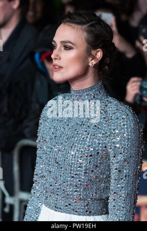 Londra, Regno Unito. 11 ottobre 2018. Keira Knightley assiste la UK film premiere di 'Colette' a Cineworld, Leicester Square durante la sessantaduesima London Film Festival BFI Patroni di Gala. Credito: Wiktor Szymanowicz/Alamy Live News Foto Stock