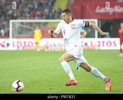 Robert Lewandowski visto in azione durante la UEFA Nazioni League Football Match in corrispondenza della Slesia Stadium. (Punteggio finale: Polonia 2:3 Portogallo). Foto Stock