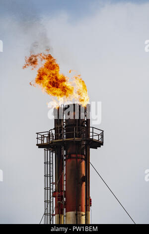 Tioga, il Dakota del Nord, Stati Uniti d'America. 8 Sep, 2018. Flare stack, Hess Corporation impianto di trattamento di gas, Tioga, North Dakota. Credito: Bayne Stanley/ZUMA filo/Alamy Live News Foto Stock