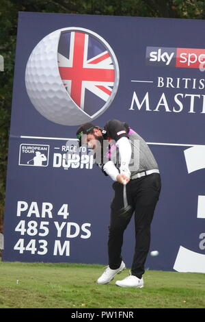 Walton Heath Golf Club, 12 ottobre, 2018. Andrew manzo Johnston aziona il 3 sulla seconda giornata al SkySports British Masters golf championship ospitato da Justin Rose Credito: Motofoto/Alamy Live News Foto Stock