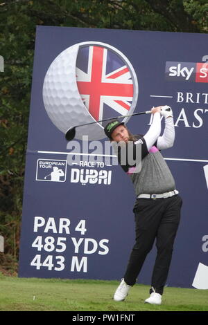 Walton Heath Golf Club, 12 ottobre, 2018. Andrew manzo Johnston aziona il 3 sulla seconda giornata al SkySports British Masters golf championship ospitato da Justin Rose Credito: Motofoto/Alamy Live News Foto Stock