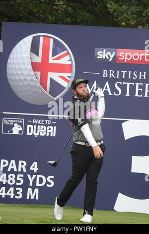 Walton Heath Golf Club, 12 ottobre, 2018. Andrew manzo Johnston rigidi sul terzo ma non gli piace il risultato il secondo giorno al SkySports British Masters golf championship ospitato da Justin Rose Credito: Motofoto/Alamy Live News Foto Stock