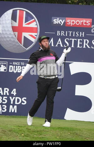 Walton Heath Golf Club, 12 ottobre, 2018. Andrew manzo Johnston rigidi sul terzo ma non gli piace il risultato il secondo giorno al SkySports British Masters golf championship ospitato da Justin Rose Credito: Motofoto/Alamy Live News Foto Stock