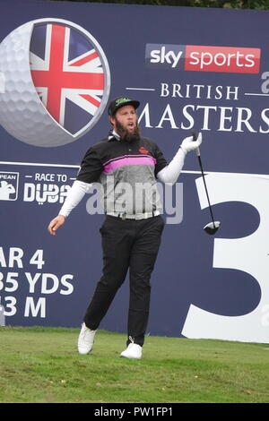 Walton Heath Golf Club, 12 ottobre, 2018. Andrew manzo Johnston rigidi sul terzo ma non gli piace il risultato il secondo giorno al SkySports British Masters golf championship ospitato da Justin Rose Credito: Motofoto/Alamy Live News Foto Stock