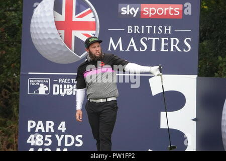 Walton Heath Golf Club, 12 ottobre, 2018. Andrew manzo Johnston rigidi sul terzo ma non gli piace il risultato il secondo giorno al SkySports British Masters golf championship ospitato da Justin Rose Credito: Motofoto/Alamy Live News Foto Stock