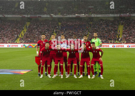 Katowice in Polonia. Undicesimo oct, 2018. Il Portogallo line up prima della corrispondenza tra la Polonia e il Portogallo per la UEFA lega delle nazioni, a Slaski Stadium, in ChorzÃ³w, Polonia.Punteggio finale: Polonia 2-3 Portogallo Credito: Diogo Baptista/SOPA Immagini/ZUMA filo/Alamy Live News Foto Stock