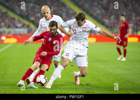 Katowice in Polonia. Undicesimo oct, 2018. Il Portogallo player Bernardo Silva in azione durante il match tra la Polonia e il Portogallo per la UEFA lega delle nazioni, a Slaski Stadium, in ChorzÃ³w, Polonia.Punteggio finale: Polonia 2-3 Portogallo Credito: Diogo Baptista/SOPA Immagini/ZUMA filo/Alamy Live News Foto Stock