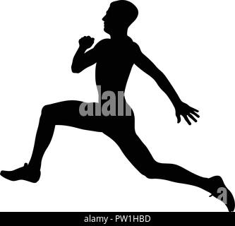 Dynamic salto in lungo atleta ponticello silhouette nera Illustrazione Vettoriale