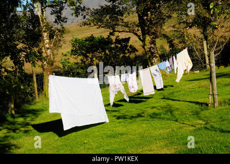 Linea di lavaggio e asciugatura in un giardino irlandese - Giovanni Gollop Foto Stock