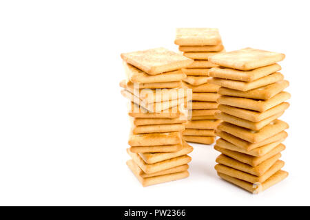 Tre pile di cookie isolati su sfondi bianchi Foto Stock