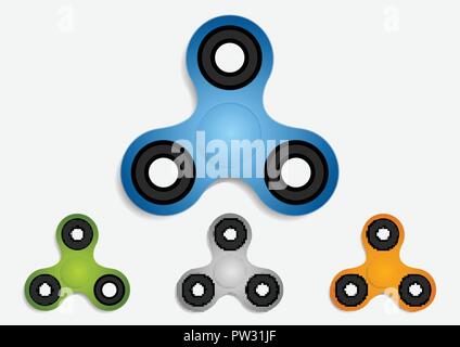 Set di mano agitano: spinner giocattoli per alleviare lo stress. Vettore sfondo astratto Illustrazione Vettoriale