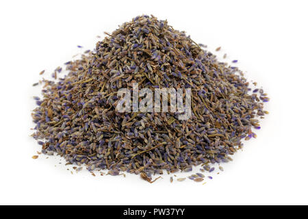 Lavanda essiccata herb bud flower tea pila su sfondo bianco Foto Stock