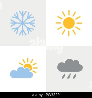 Icone meteo impostato con il simbolo del fiocco di neve sole nubi e pioggia illustrazione vettoriale Illustrazione Vettoriale