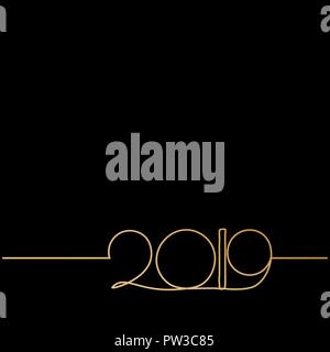 Una continua linea oro disegno 2019. Vector anno nuovo illustrazione isolati su sfondo bianco Illustrazione Vettoriale