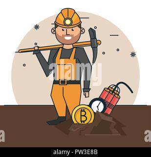 Bitcoin mining cartoni animati Illustrazione Vettoriale