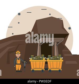 Bitcoin mining cartoni animati Illustrazione Vettoriale