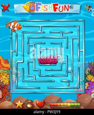 Labirinto subacqueo gioco di puzzle illustrazione Illustrazione Vettoriale
