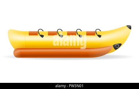Banana barca gonfiabile per acqua amusement illustrazione vettoriale isolati su sfondo bianco Illustrazione Vettoriale