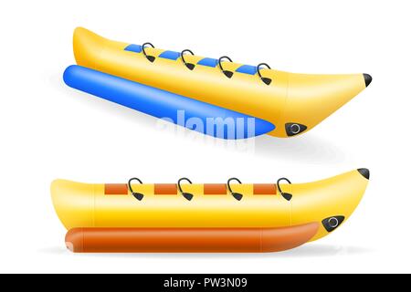 Banana barca gonfiabile per acqua amusement illustrazione vettoriale isolati su sfondo bianco Illustrazione Vettoriale