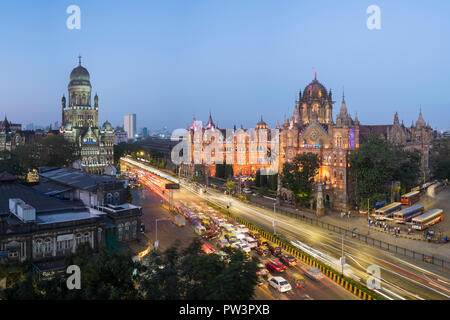 India, Mumbai, Maharashtra, Chhatrapati Shivaji Maharaj capolinea stazione ferroviaria (CSMT), (formerly Victoria Terminus), Patrimonio Mondiale dell UNESCO Foto Stock