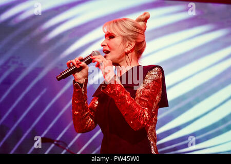 Kiev, Ucraina. 10 ottobre, 2018. Cantante lettone Laima Vaikule un concerto a Kiev. Credito: Aleksandr Gusev/Pacific Press/Alamy Live News Foto Stock