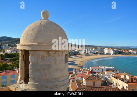 Stemma di Peniscola Castle , Costa del Azahar, provincia di Castellon, Comunità Valenciana, Spagna. Foto Stock