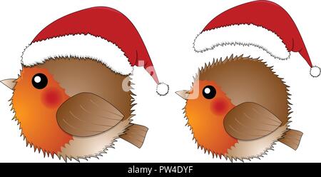 Red Robin Bird Santa Claus isolati su sfondo bianco. Illustrazione Vettoriale. Illustrazione Vettoriale