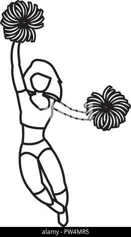 Cheerleader con il pom pom su sfondo bianco, illustrazione vettoriale Illustrazione Vettoriale