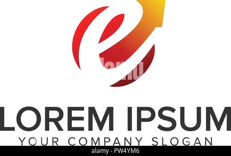Lettera e con la freccia logo design concept modello. completamente vettoriale modificabile Illustrazione Vettoriale