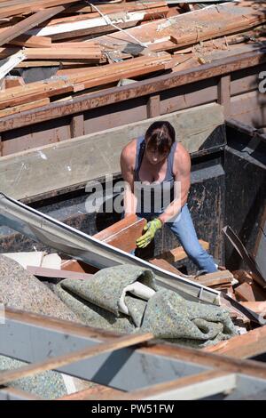 Donna recupero di legname per il riutilizzo Foto Stock