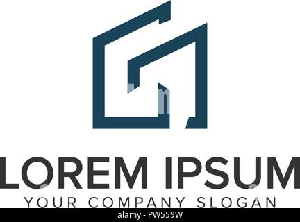 Lettera G minimalista real estate logo design concept modello. Illustrazione Vettoriale