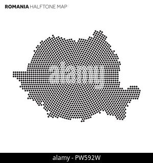 La Romania paese mappa fatta da radiale modello halftone Illustrazione Vettoriale