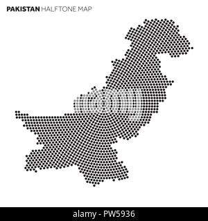 Il Pakistan paese mappa fatta da radiale modello halftone Illustrazione Vettoriale