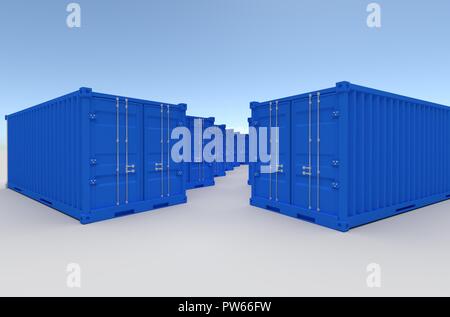 Molti porta blu contenitori. 3D render Foto Stock