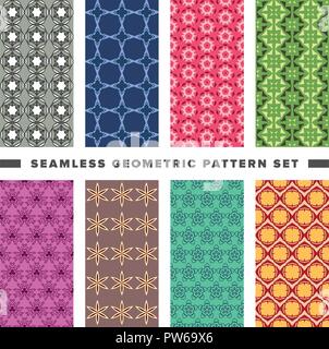 Set di seamless decorativi forme geometriche pattern Illustrazione Vettoriale