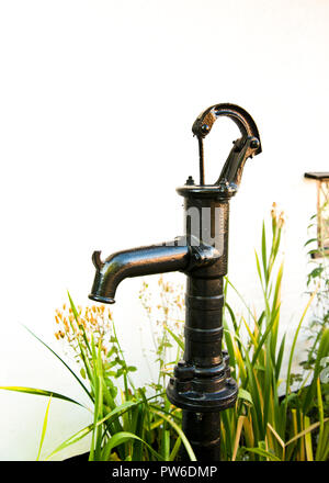 Un tradizionale vecchio / vintage probabilmente vittoriano o edoardiano era, pompa a mano pompa d'acqua nel giardino di una casa del 18 ° secolo Foto Stock