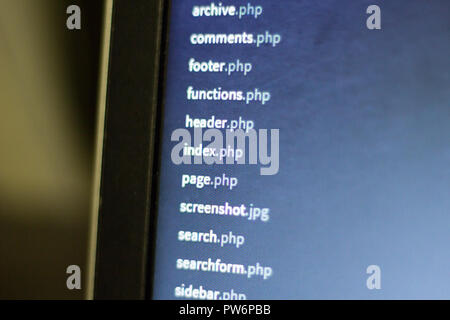 Sviluppo Web project file system. Gli script PHP dashboard su uno schermo del notebook. Foto Stock